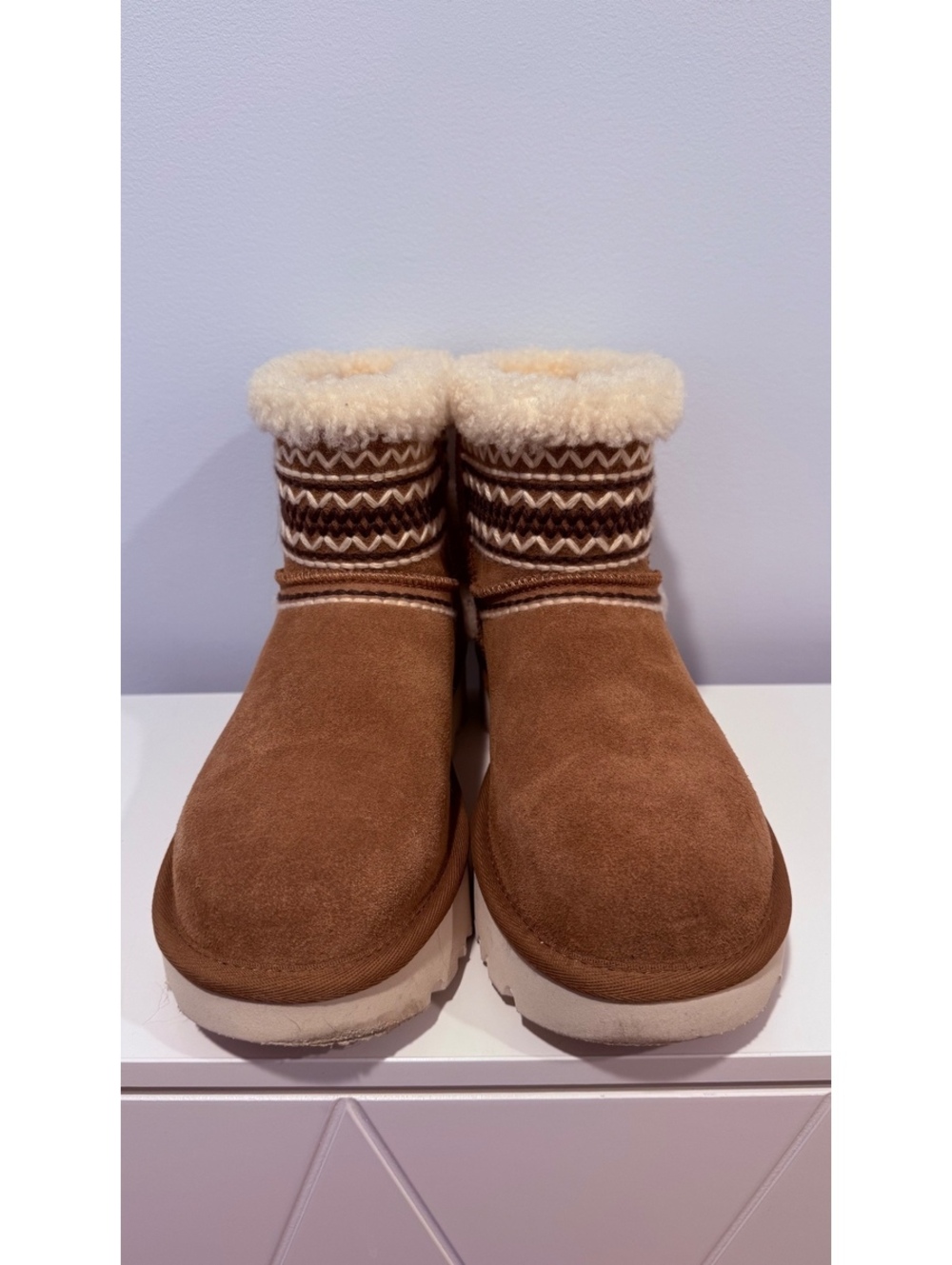 UGG Classic Mini Knit Suede Boots in Chestnut Brown - Women's Size 7